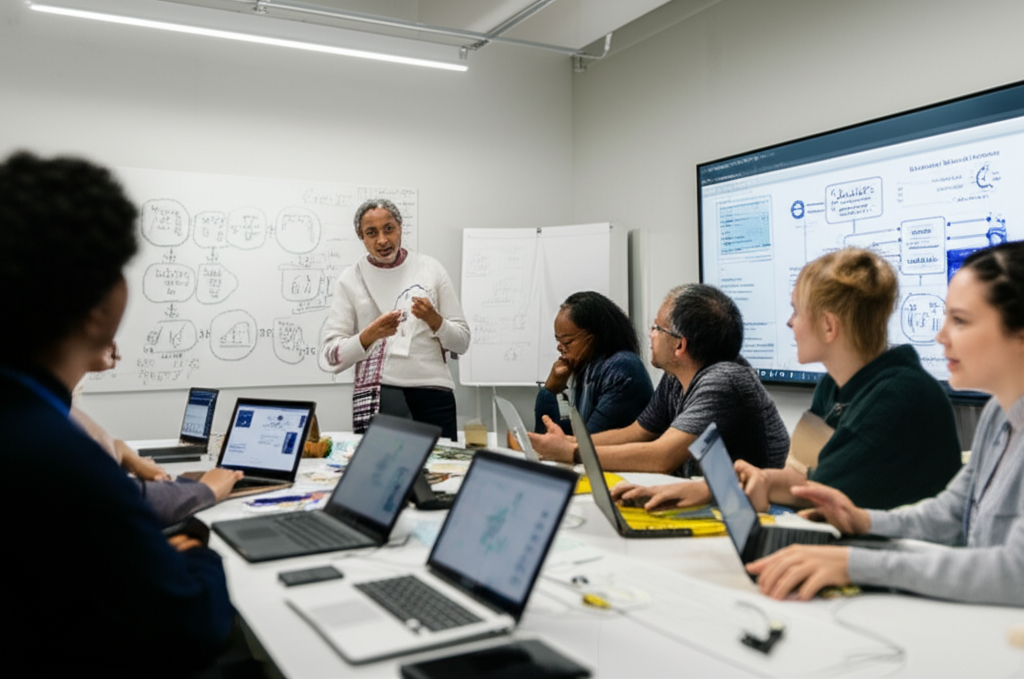 Business owner learning AI technology