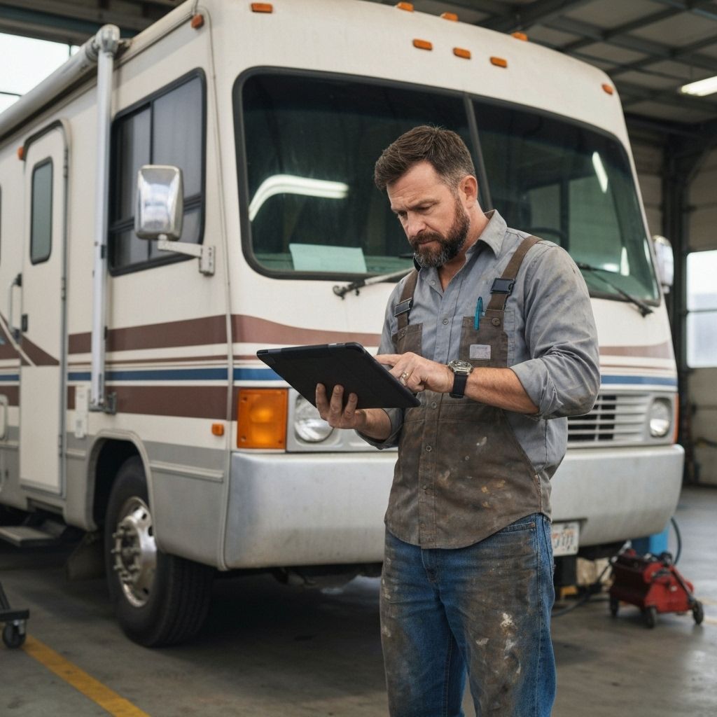 RV repair technician using mobile AI scheduling system